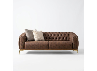 Chesterfield canapé 4 places en polyester marron simili cuir