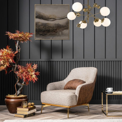 Fauteuil à oreilles Moderne en tissu Salon en polyester Gris Design Siège.