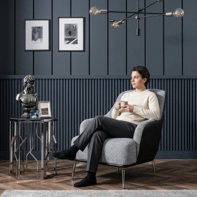Fauteuil fauteuil à oreilles moderne en tissu polyester gris design pour salon