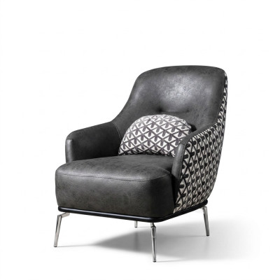 Fauteuil à ailes en simili cuir, salle de séjour en polyester noir.