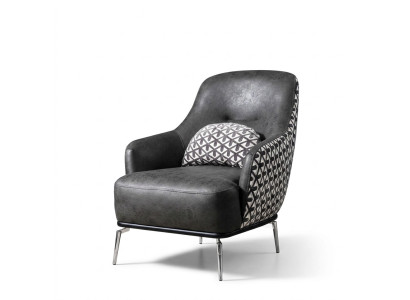 Fauteuil à ailes en simili cuir, salle de séjour en polyester noir.