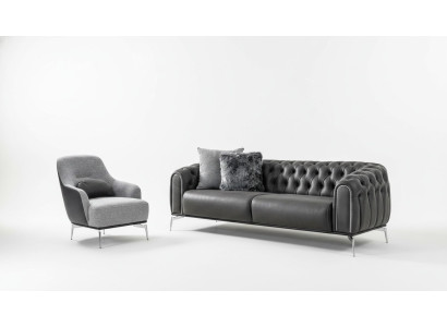 Canapé Chesterfield 4 places, Fauteuil imitation cuir noir