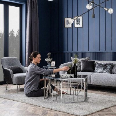 Canapé Suite Moderne 3 Places Fauteuil Trois Places Tissu Gris Polyester Moderne