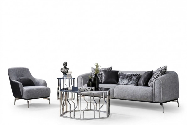 Canapé Suite Moderne 3 Places Fauteuil Trois Places Tissu Gris Polyester Moderne