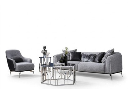 Canapé Suite Moderne 3 Places Fauteuil Trois Places Tissu Gris Polyester Moderne