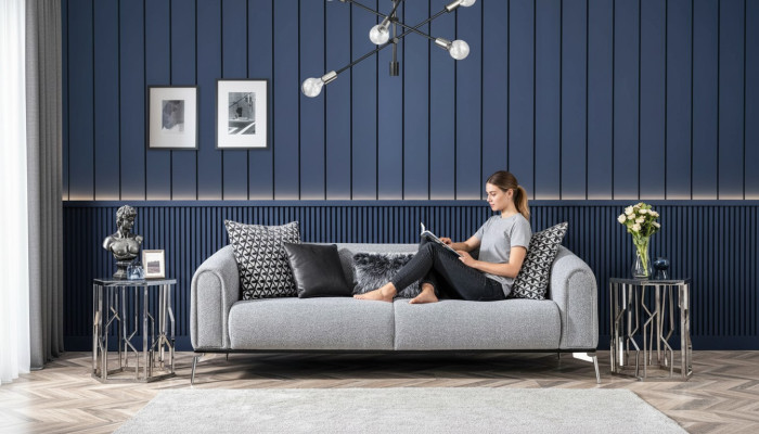 Canapé trois places canapés 3 places Tissu d'assise Gris Salon Moderne de Luxe