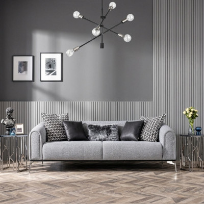 Canapé trois places canapés 3 places Tissu d'assise Gris Salon Moderne de Luxe