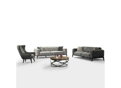 Ensemble de canapé Chesterfield Ensemble de canapé 3+1 places Tissu gris Canapés de luxe Siège