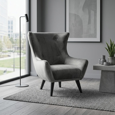 Fauteuil Wing Chair Tissu Salon Polyester Design Gris Moderne Siège