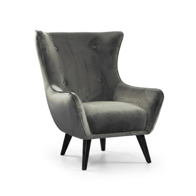 Fauteuil Wing Chair Tissu Salon Polyester Design Gris Moderne Siège