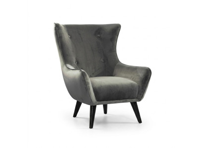 Fauteuil Wing Chair Tissu Salon Polyester Design Gris Moderne Siège