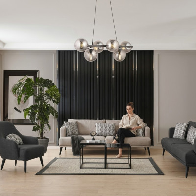 Ensemble de canapé complet en tissu gris moderne, 4 places.