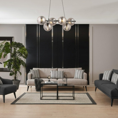 Ensemble de canapé complet en tissu gris moderne, 4 places.