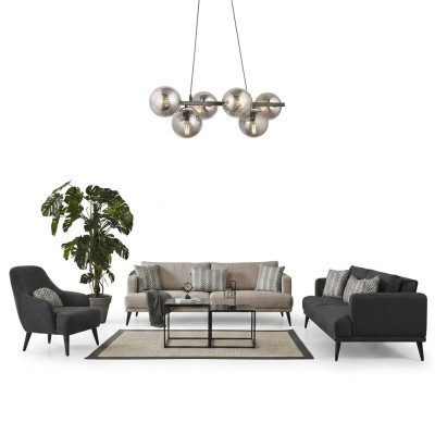 Ensemble de canapé complet en tissu gris moderne, 4 places.