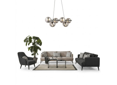 Ensemble de canapé complet en tissu gris moderne, 4 places.