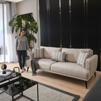 Canapé 3 places, canapés 3 places, tissu beige, salon design moderne.