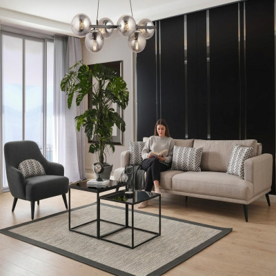 Ensemble de canapé Canapé 3 places Fauteuil Tissu Beige Moderne Ensemble en Polyester