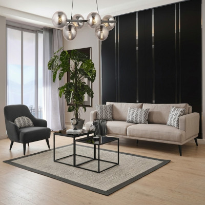 Ensemble de canapé Canapé 3 places Fauteuil Tissu Beige Moderne Ensemble en Polyester
