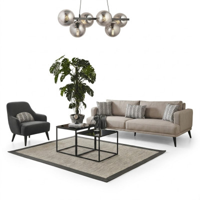 Ensemble de canapé Canapé 3 places Fauteuil Tissu Beige Moderne Ensemble en Polyester