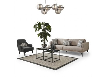 Ensemble de canapé Canapé 3 places Fauteuil Tissu Beige Moderne Ensemble en Polyester