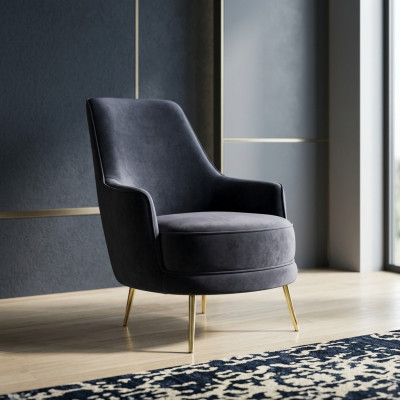 Fauteuil Wing Chair Fauteuil Cocktail Tissu Polyester Salon Gris Siège