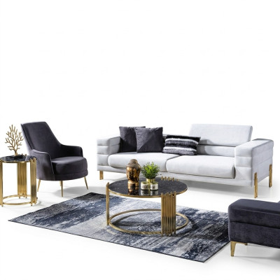 Ensemble de canapé de luxe Canapé 4 places Fauteuil Tissu Moderne Blanc Ensemble Moderne