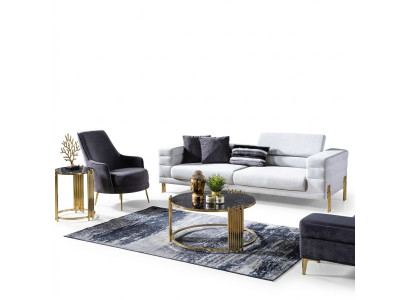 Ensemble de canapé de luxe Canapé 4 places Fauteuil Tissu Moderne Blanc Ensemble Moderne