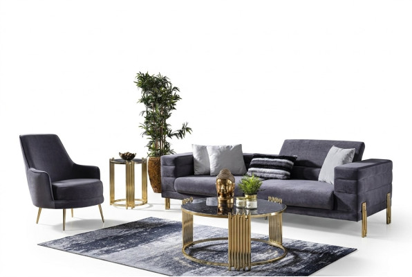 Ensemble de canapé de luxe Canapé 3 places Fauteuil en tissu Gris moderne Ensemble moderne