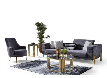 Ensemble de canapé de luxe Canapé 3 places Fauteuil en tissu Gris moderne Ensemble moderne