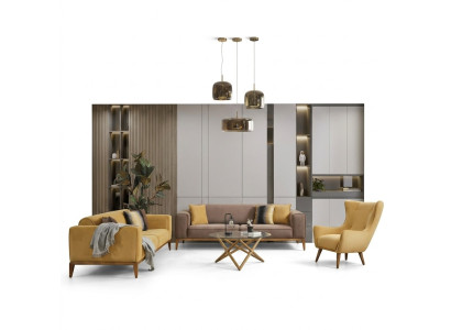 Ensemble de canapé complet e Sofa 431 Fauteuil 1 place Tissu Jaune Ensemble 3 pièces neuf