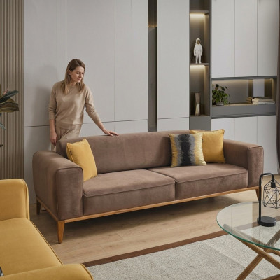 Canapé quatre places Canapé 4 places Tissu Marron Salon Luxe Moderne