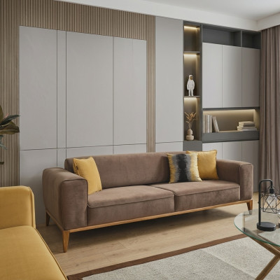 Canapé quatre places Canapé 4 places Tissu Marron Salon Luxe Moderne