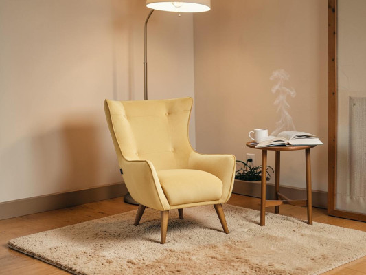 Fauteuil Fauteuil à ailes Fauteuil cocktail Tissu Salon en polyester Jaune Siège