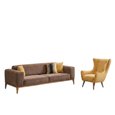 Ensemble de canapé 4 places en tissu jaune Beige moderne avec fauteuil