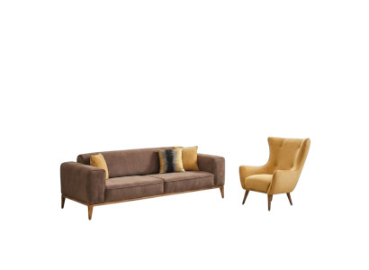 Ensemble de canapé 4 places en tissu jaune Beige moderne avec fauteuil