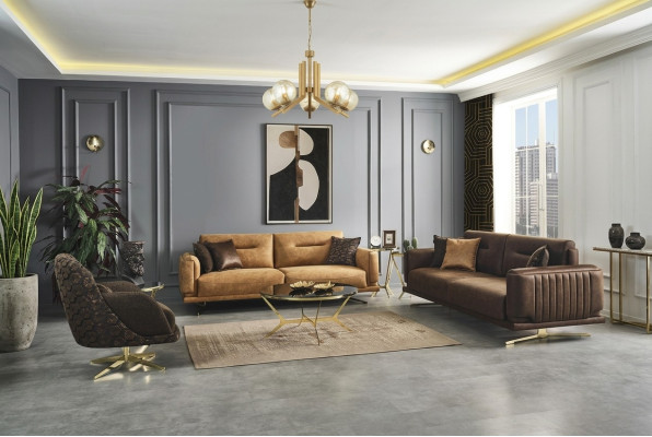 Ensemble de canapé complet Canapé 431 Fauteuil 1 siège Imitation cuir Marron Ensemble de 3 pièces