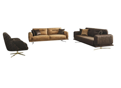 Ensemble de canapé complet Canapé 431 Fauteuil 1 siège Imitation cuir Marron Ensemble de 3 pièces