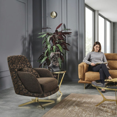 Fauteuil à ailettes Fauteuil cocktail Tissu Salon Polyester Brun