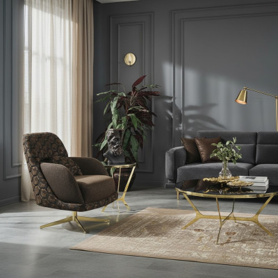 Fauteuil à ailettes Fauteuil cocktail Tissu Salon Polyester Brun