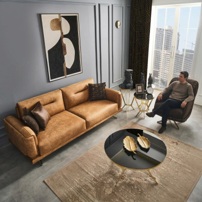 Ensemble de canapé complet Canapé 3 places Fauteuil en similicuir Marron Ensemble de 2 pièces