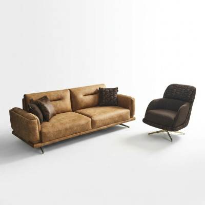 Ensemble de canapé complet Canapé 3 places Fauteuil en similicuir Marron Ensemble de 2 pièces
