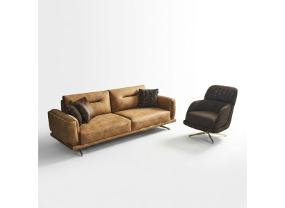 Ensemble de canapé complet Canapé 3 places Fauteuil en similicuir Marron Ensemble de 2 pièces