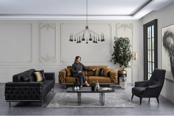 Canapé Chesterfield Ensemble de canapé 3 places 431 en simili cuir Canapés Noir