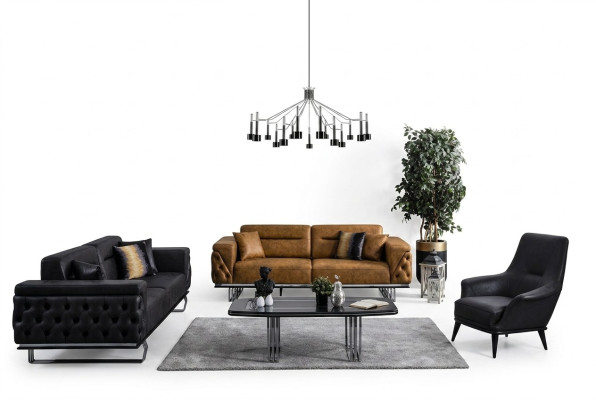 Canapé Chesterfield Ensemble de canapé 3 places 431 en simili cuir Canapés Noir