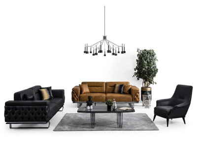 Canapé Chesterfield Ensemble de canapé 3 places 431 en simili cuir Canapés Noir