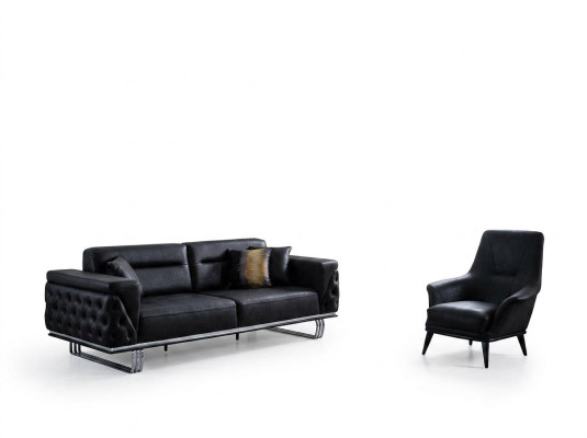 Ensemble de canapés complet e Sofa 41 Place Fauteuil Imitation cuir Noir Ensemble 2 pièces