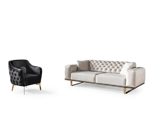 Ensemble de canapé Chesterfield - Canapé 3 places Fauteuil en tissu de luxe blanc.