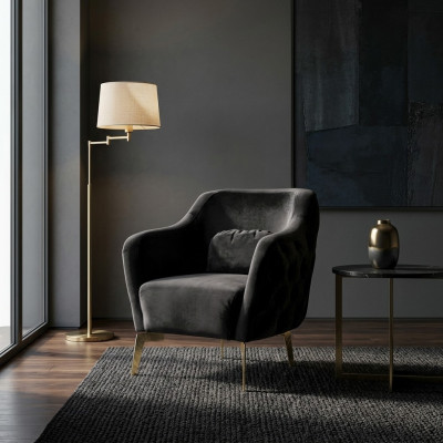 Fauteuil Chesterfield Fauteuil à ailes Tissu Salon Polyester Noir