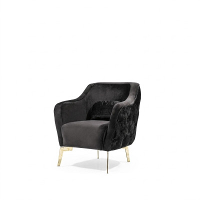 Fauteuil Chesterfield Fauteuil à ailes Tissu Salon Polyester Noir