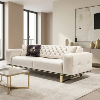 Canapé Chesterfield trois places 3 canapés en tissu blanc pour le salon, de luxe